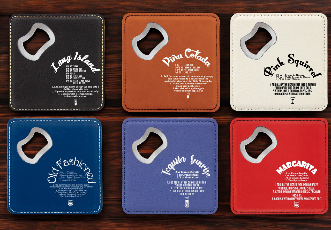 Cocktail Recipes Bottle Opener Coasters Set