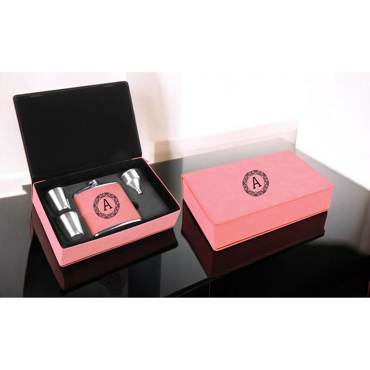 Personalized Pink Flask Gift Set
